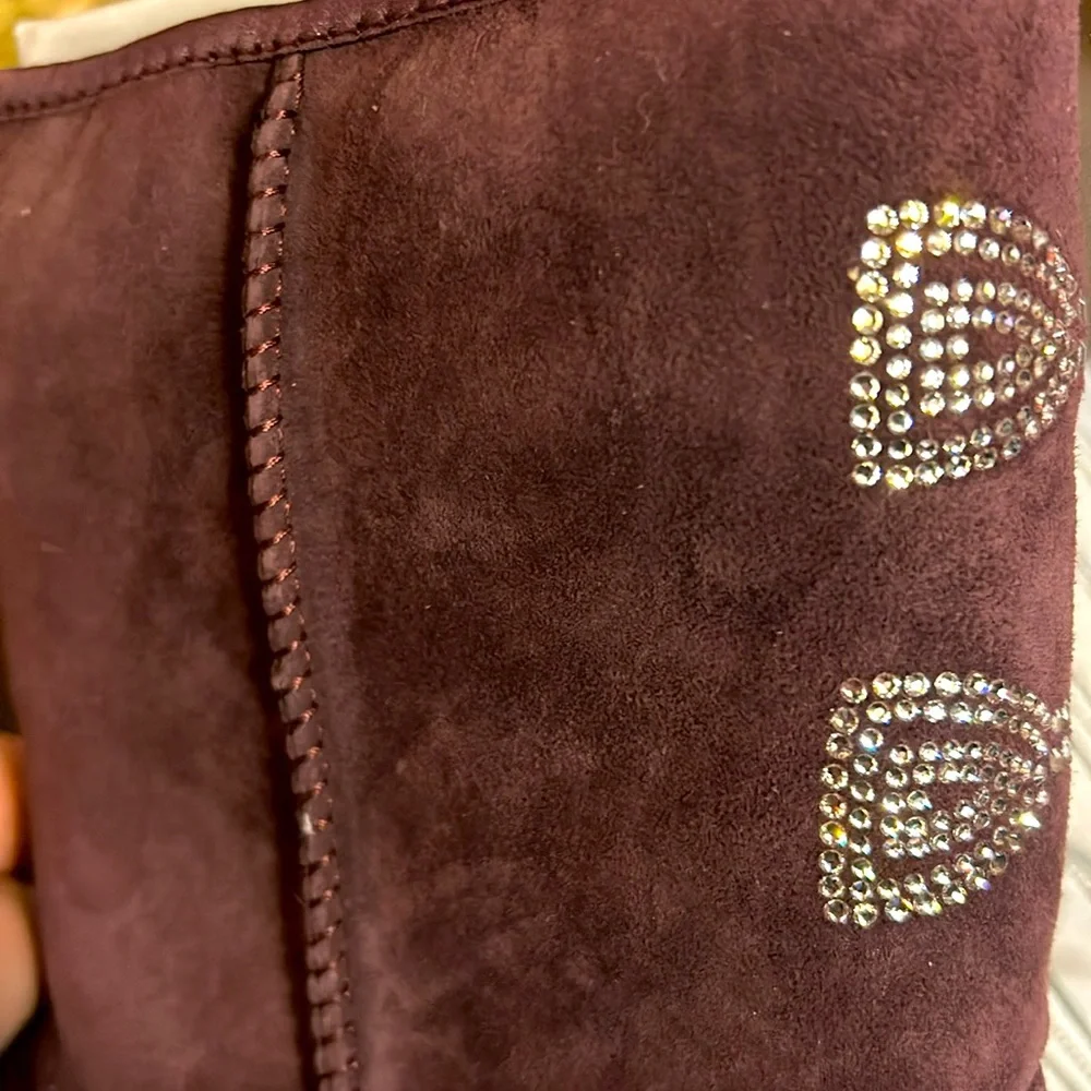 UGG Women's Purple Suede Tall Boots with Rhinestone Bows